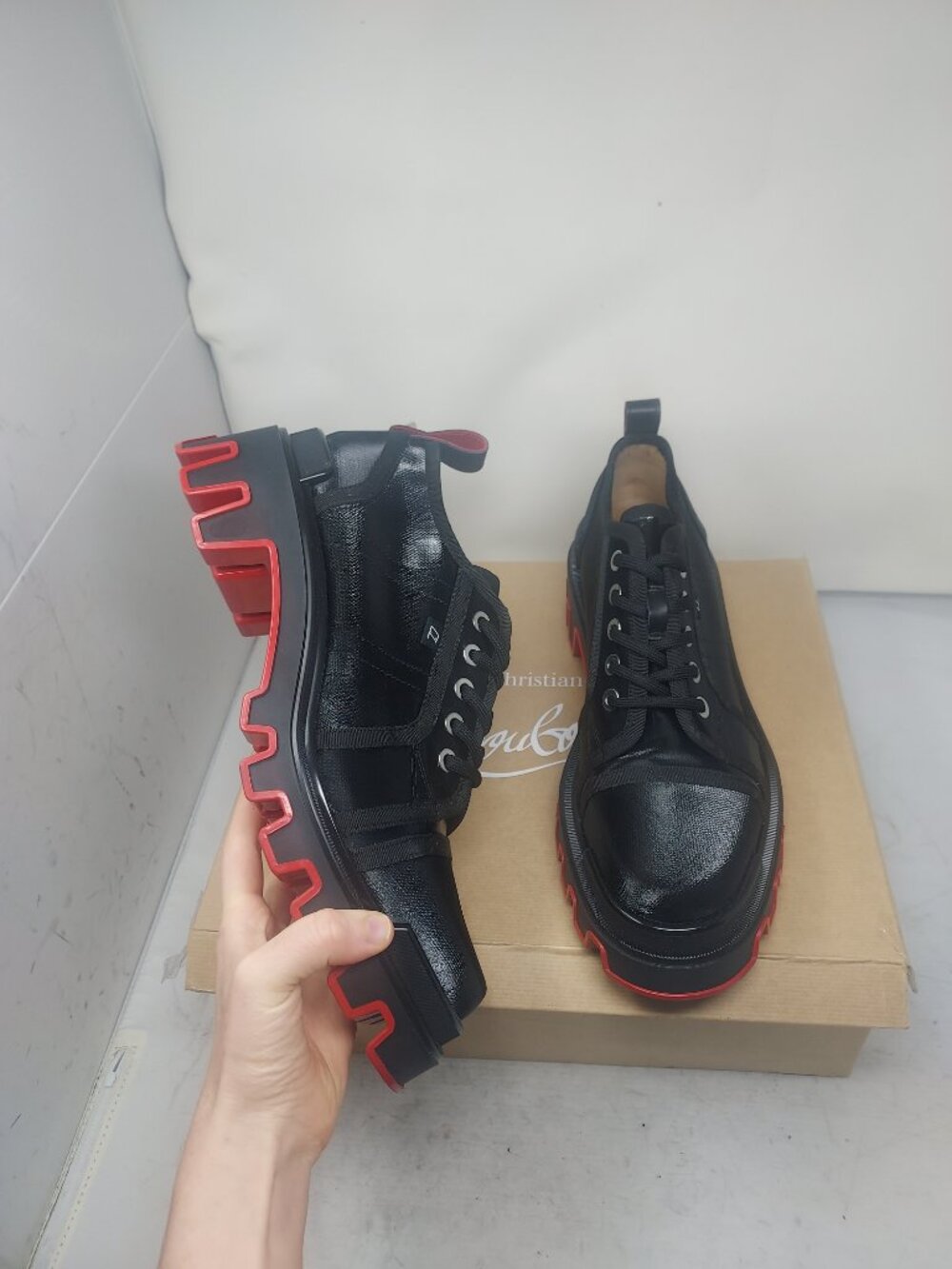 Christian Louboutin MENS Black Lug Panamic Dune Lace Up Shoe